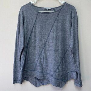 Lisa Todd 100% Luxury Pima Cotton Panel Player Dark Blue Asymmetrical Top Size L